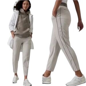 ATHLETA BROOKLYN TEXTURED ANKLE PANT GRAY WHITE STRIPE PULLON 14